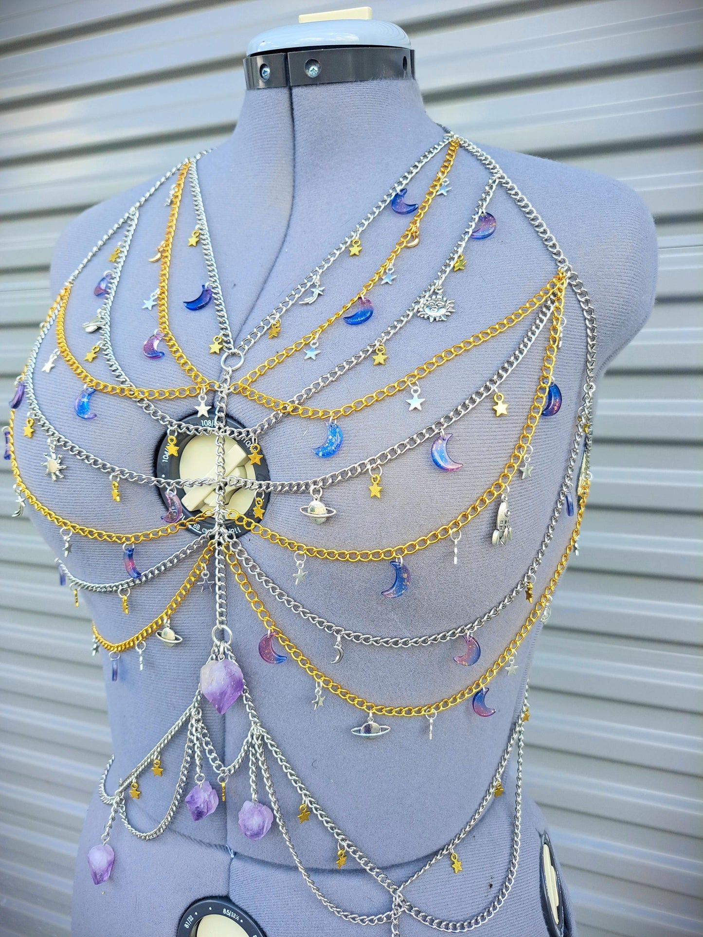 Custom Made Celestial Moonbeam Adjustable Body Chain with real Amethyst