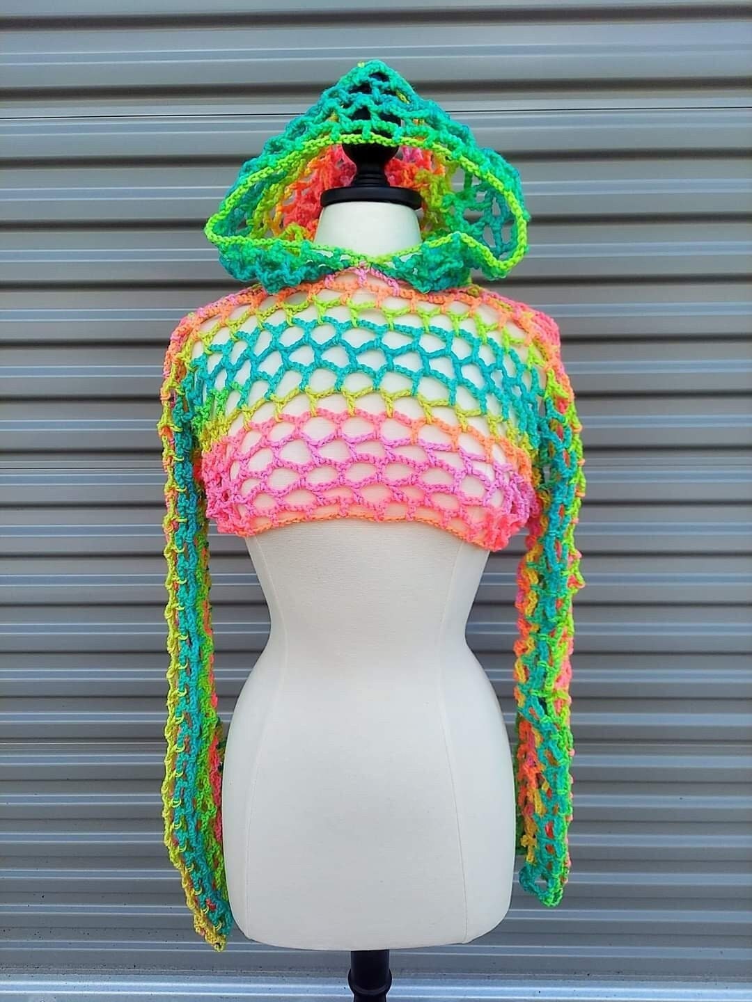 CUSTOM Y2K Mesh Crochet Festival Cropped Hoodie
