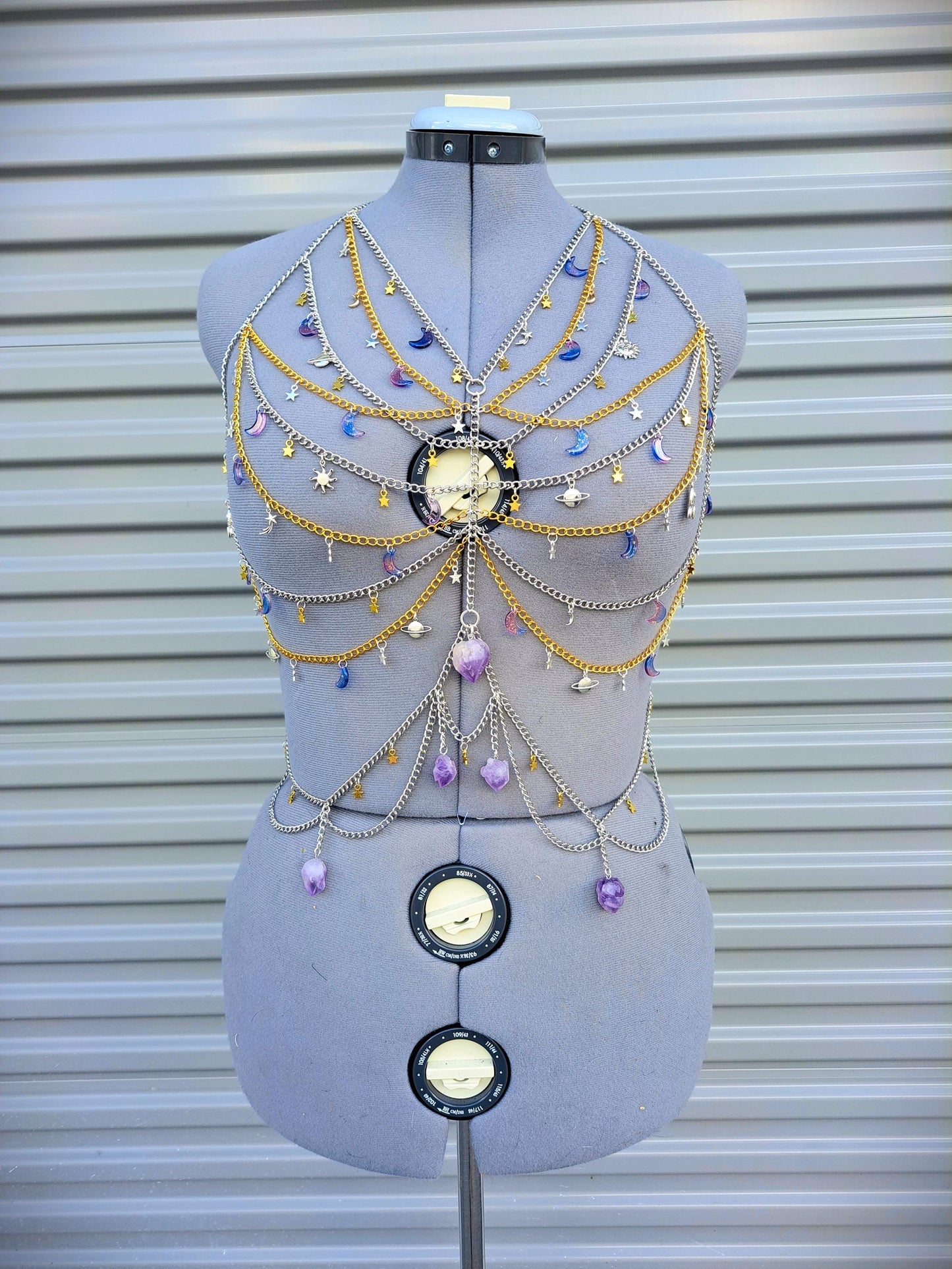 Custom Made Celestial Moonbeam Adjustable Body Chain with real Amethyst