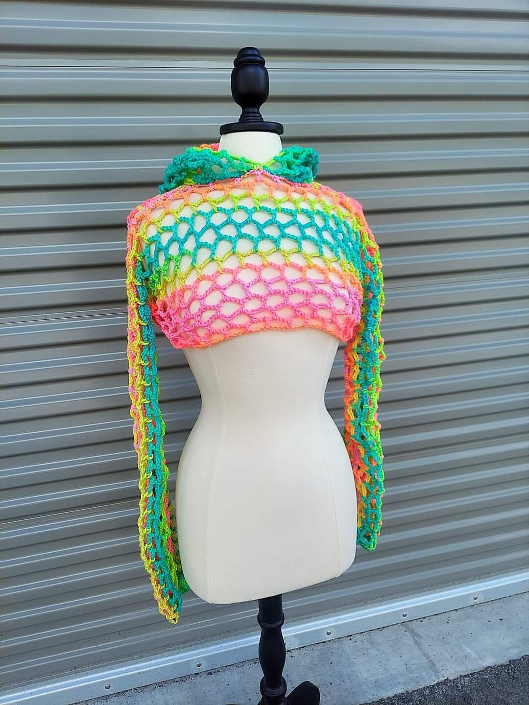 CUSTOM Y2K Mesh Crochet Festival Cropped Hoodie