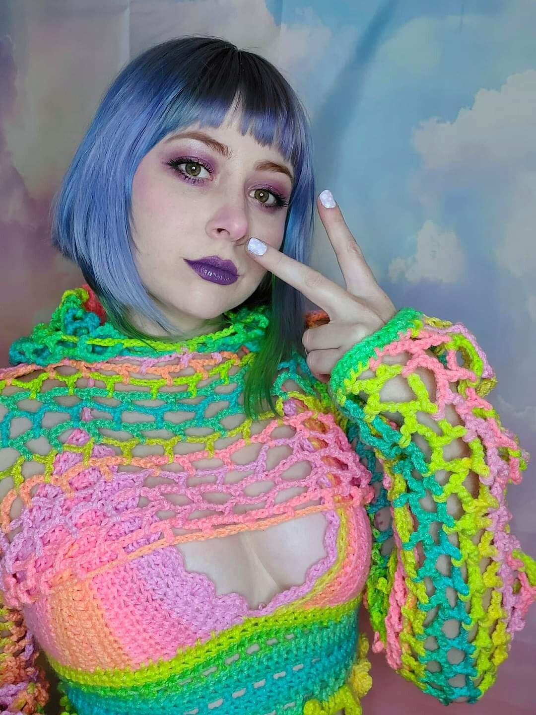 CUSTOM Y2K Mesh Crochet Festival Cropped Hoodie